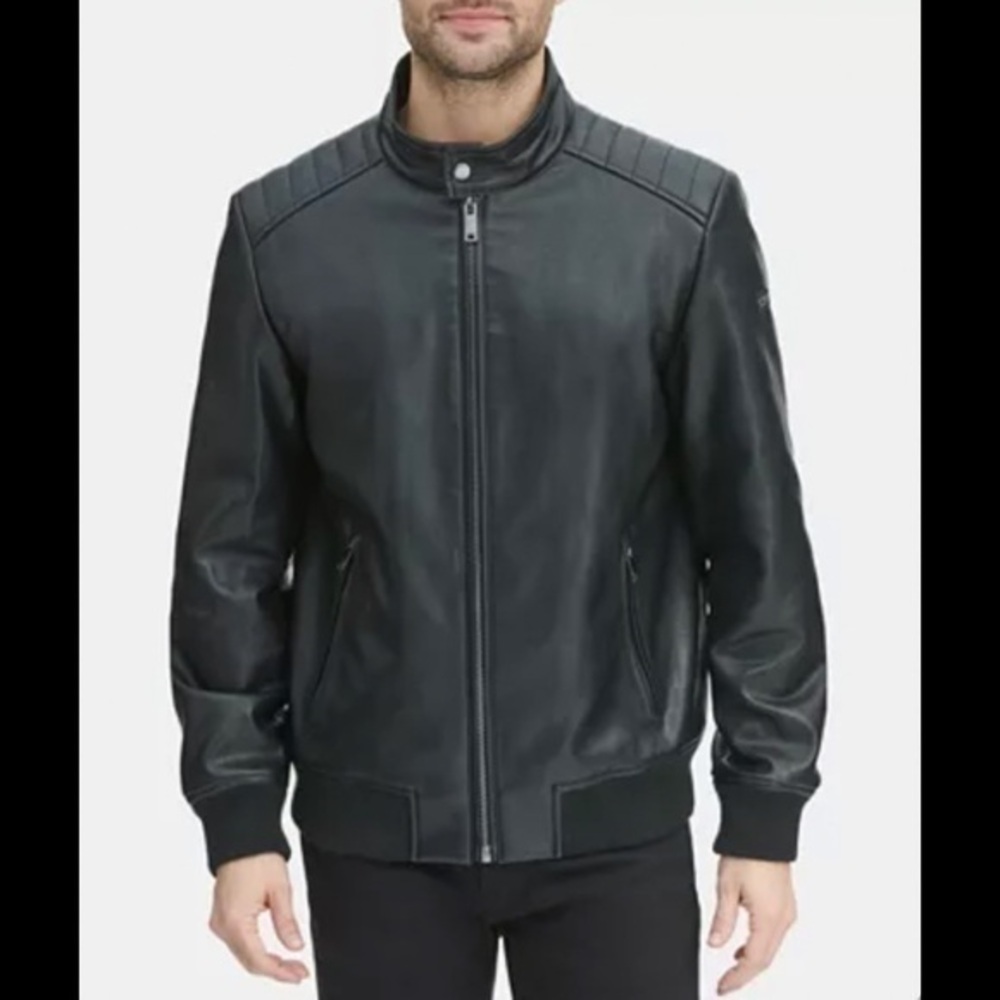 NWT DKNY Leather Quilted Shoulder Bomber Jacket